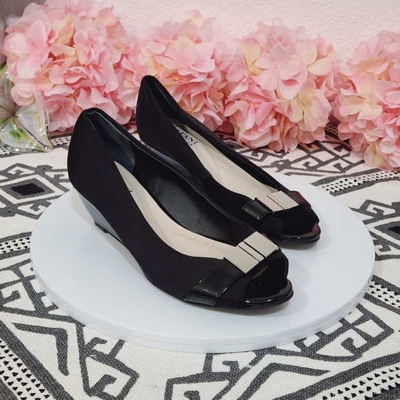 Alfani Step Flex Black Peep Toe Wedges 5.5M - Picture 8 of 12